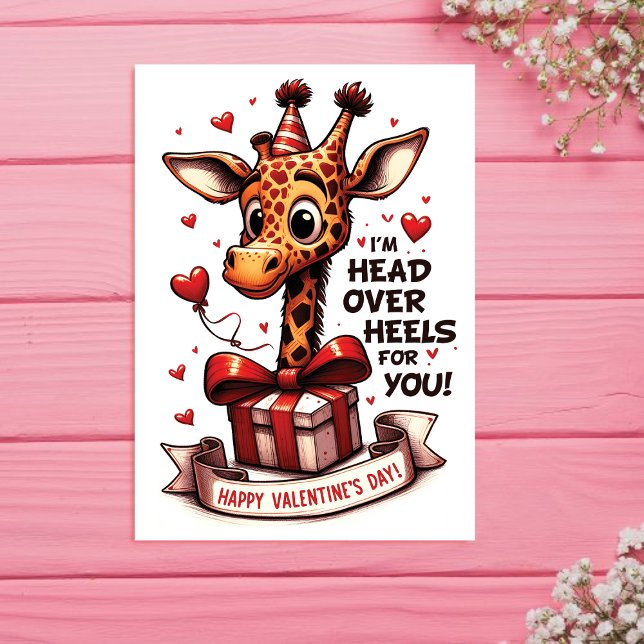 Cartes Pour Fêtes Annuelles Cute Giraffe l Tête sur les talons Valentine (Créateur téléchargé)