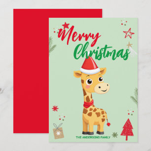 Cartes Pour Fêtes Annuelles Cute Giraffe père Noël Christmas Holiday Nom de fa