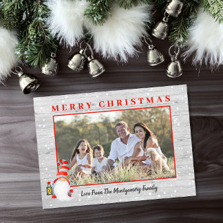 Cartes Pour Fêtes Annuelles Cute Gnome Photo personnalisée Noël rustique