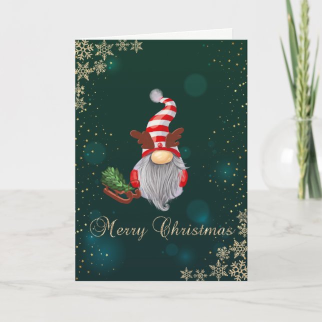 Cartes Pour Fêtes Annuelles Cute Gnome Sleigh Flakes (Devant)