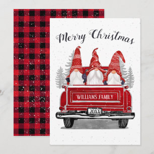 Cartes Pour Fêtes Annuelles Cute Gnome Vintage Camion Rouge Plaid Joyeux Noël