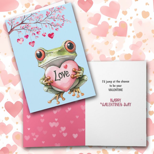 Cartes Pour Fêtes Annuelles Cute Grenouille verte avec Coeur d'Amour Rose Vale (Créateur téléchargé)