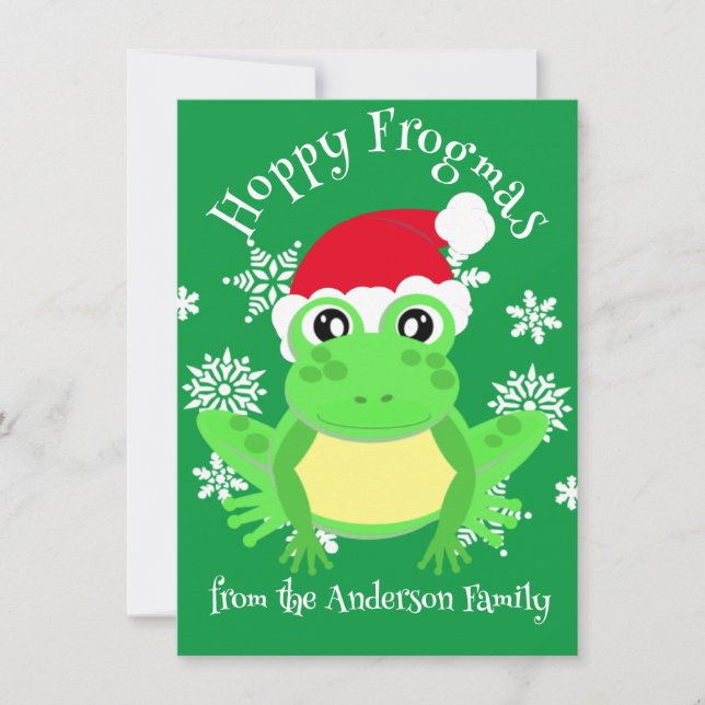 Cartes Pour Fêtes Annuelles Cute Grenouille verte Noël Santa Chapeau Carton ve (Devant)
