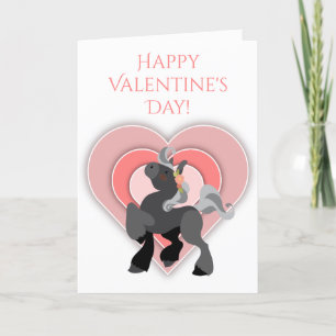 Cartes Pour Fêtes Annuelles Cute Grey Pony et Coeurs Cheval Saint Valentin