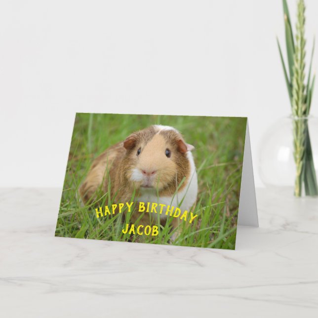 Cartes Pour Fêtes Annuelles Cute Guinea Pig Nom personnalisé Anniversaire Cade (Devant)