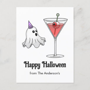 Cartes Pour Fêtes Annuelles Cute Halloween Ghost & Cocktail Éffrayant