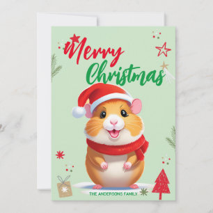 Cartes Pour Fêtes Annuelles Cute Hamster père Noël Christmas Holiday Nom de fa