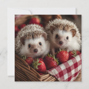 Cartes Pour Fêtes Annuelles Cute Hérisson à la recherche d'un panier de fraise