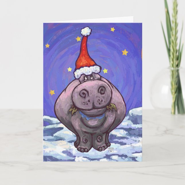 Cartes Pour Fêtes Annuelles Cute Hippo Holiday (Devant)
