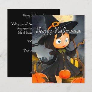 Cartes Pour Fêtes Annuelles Cute Holloween Witch Pleine lune Citrouille Patch 