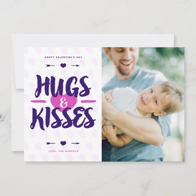 Cartes Pour Fêtes Annuelles Cute Hugs & Kisses Rustique Photo Saint Valentin (Devant)