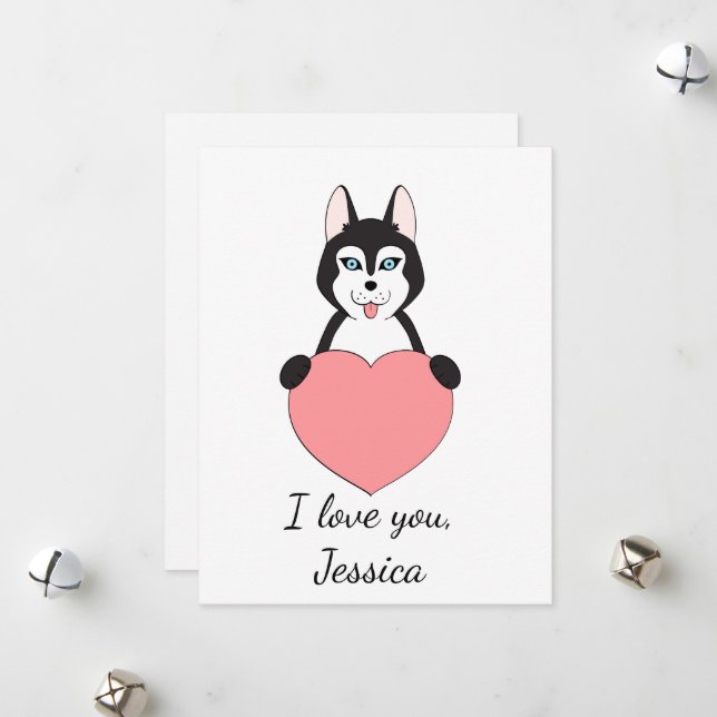 Cartes Pour Fêtes Annuelles Cute husky love Valentine (Devant/Arrière en situation)