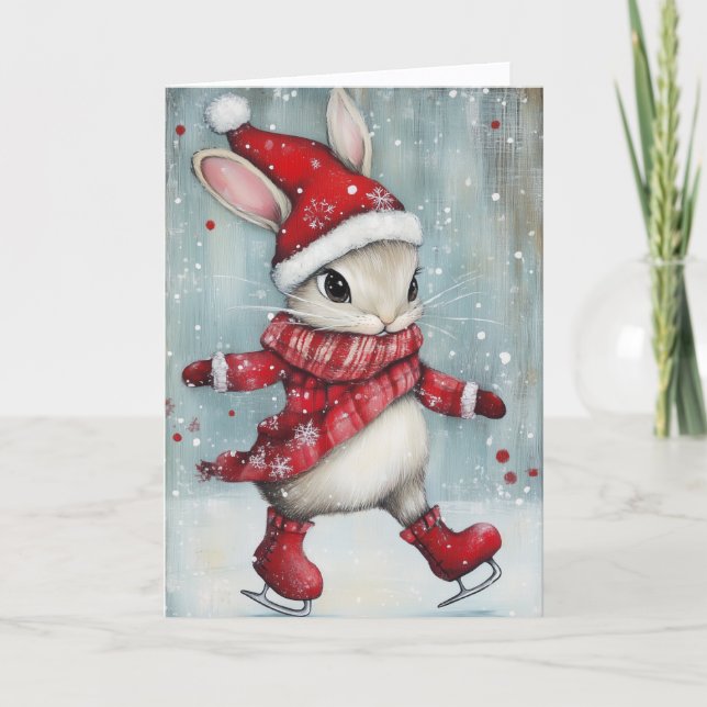 Cartes Pour Fêtes Annuelles Cute Ice Skating Bunny Christmas (Devant)