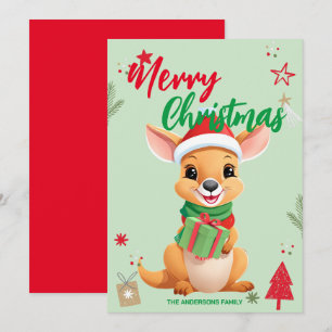 Cartes Pour Fêtes Annuelles Cute Kangaroo père Noël Christmas Holiday Nom de f