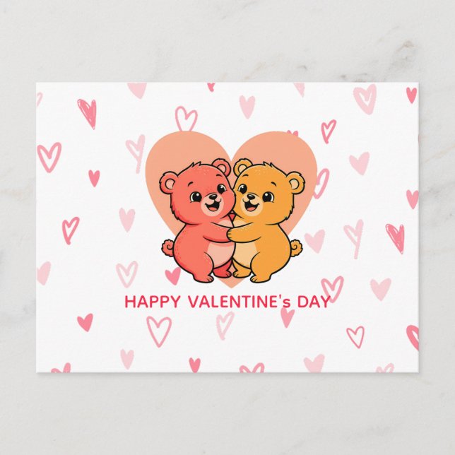 Cartes Pour Fêtes Annuelles Cute Kawaii Teddy Bear Couple Valentine's Day (Devant)
