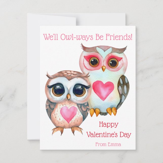 Cartes Pour Fêtes Annuelles Cute Kids Classroom Saint-Valentin hibou (Devant)
