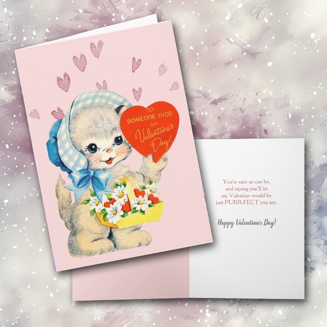 Cartes Pour Fêtes Annuelles Cute Kitten à Bonnet Retro Valentine (Créateur téléchargé)