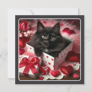 Cartes Pour Fêtes Annuelles Cute Kitten noir en boîte Funny Valentine