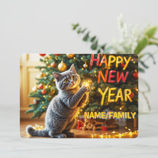 Cartes Pour Fêtes Annuelles Cute Kitten Playing With Fairy Lights 