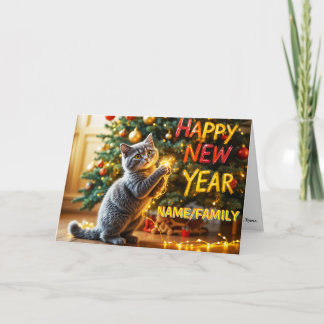 Cartes Pour Fêtes Annuelles Cute Kitten Playing With Fairy Lights 