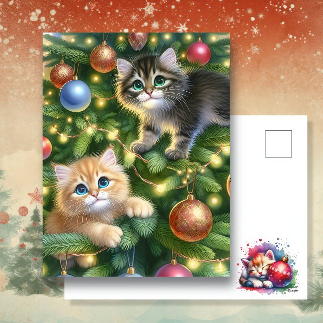 Cartes Pour Fêtes Annuelles Cute Kittens dans l'arbre de Noël (Créateur téléchargé)