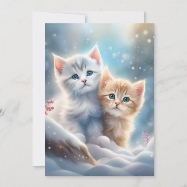 Cartes Pour Fêtes Annuelles Cute Kittens hiver Wonderland (Devant)