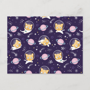 Cartes Pour Fêtes Annuelles Cute Kitty Chat Astronauts Motif
