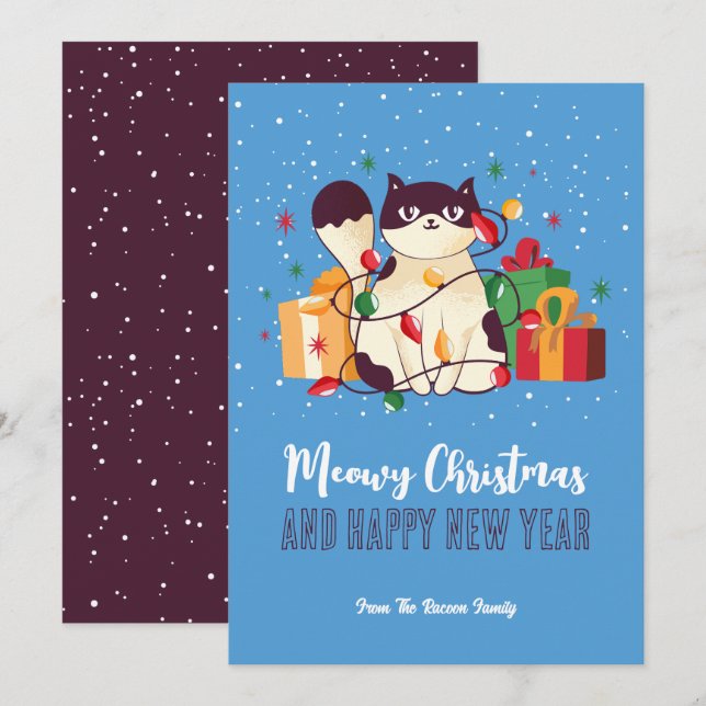 Cartes Pour Fêtes Annuelles Cute Kitty Chat Vacances d'hiver Meowy Noël (Devant / Derrière)