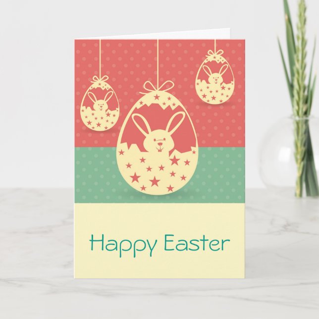 Cartes Pour Fêtes Annuelles Cute lapin de Pâques rétro et oeuf de Pâques (Devant)