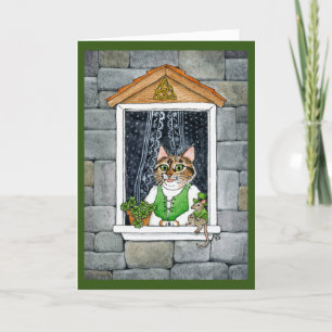 Cartes Pour Fêtes Annuelles Cute Leprechaun Mouse, Chat, St Paddy's Day, Print