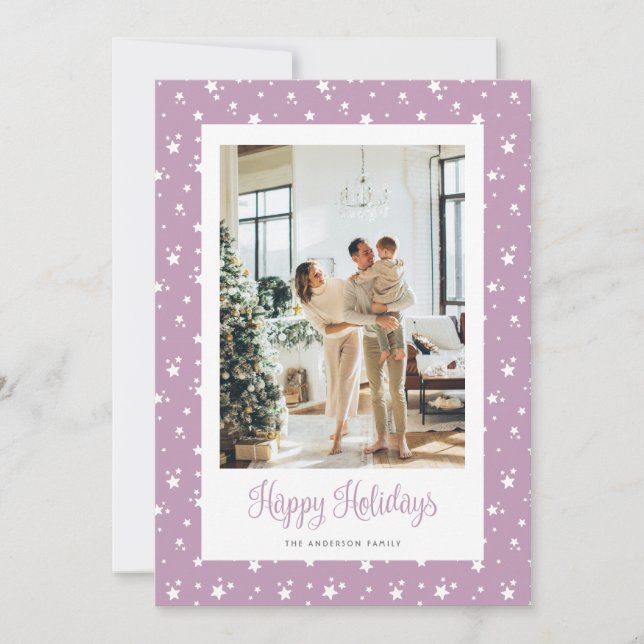 Cartes Pour Fêtes Annuelles Cute Lilac Starry Photo Happy Holidays Card (Devant)