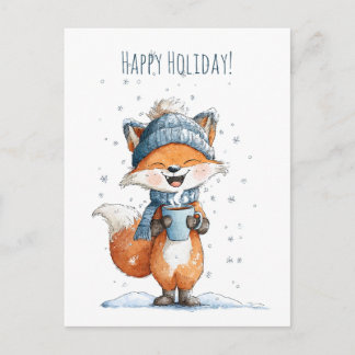 Cartes Pour Fêtes Annuelles Cute little fox enjoying a warm drink