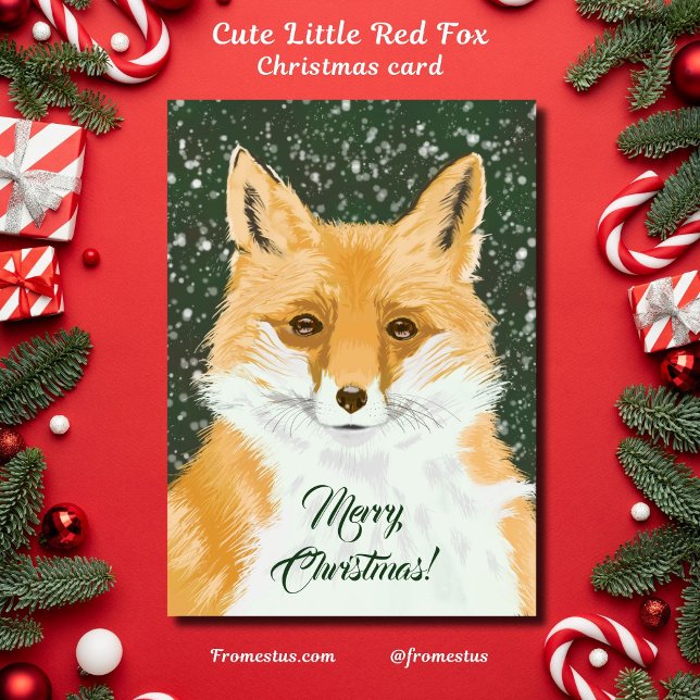 Cartes Pour Fêtes Annuelles Cute Little Red Fox - in snow Merry Christmas.  (Créateur téléchargé)