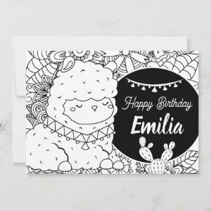 Cartes Pour Fêtes Annuelles Cute Llama Anniversaire de enfant coloration flora