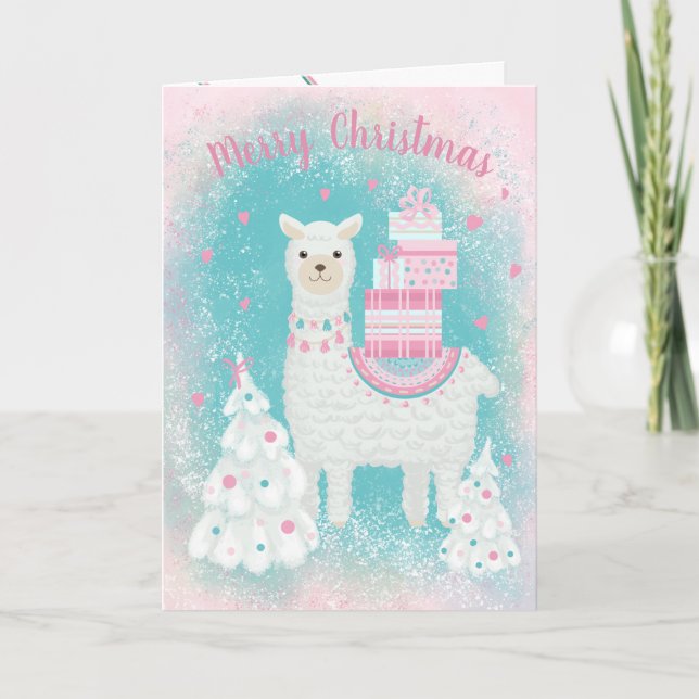 Cartes Pour Fêtes Annuelles Cute Llama avec cadeaux de Noël (Devant)