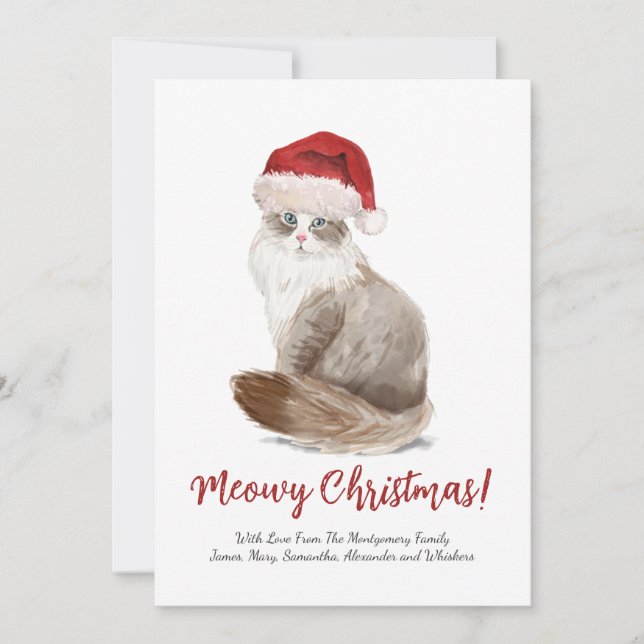Cartes Pour Fêtes Annuelles Cute Meowy Chat de Noël personnalisé (Devant)
