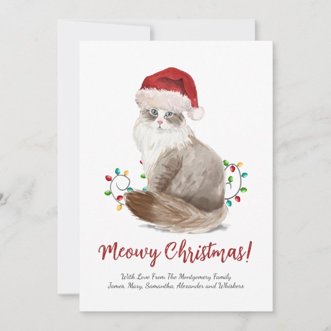 Cartes Pour Fêtes Annuelles Cute Meowy Chat de Noël Santa Hat Personnalisé (Devant)