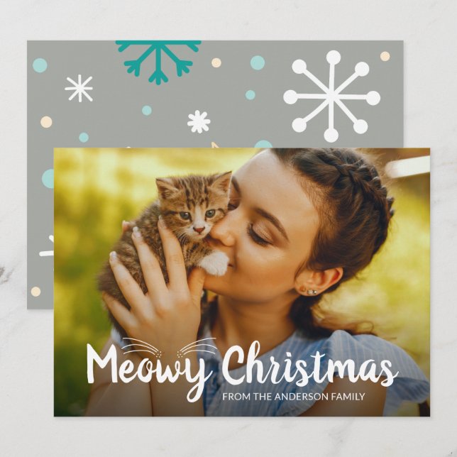 Cartes Pour Fêtes Annuelles Cute Meowy Christmas Animaux Amoureux de les chats (Devant / Derrière)