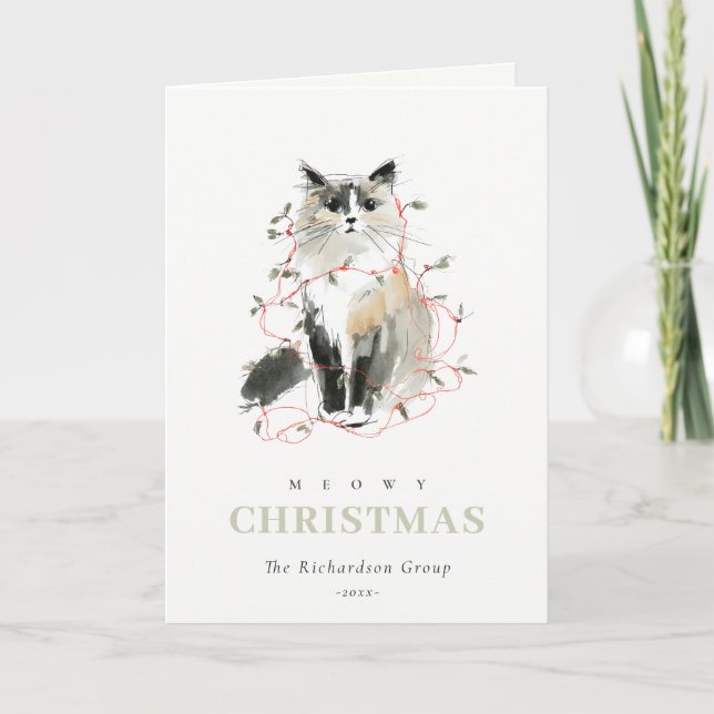 Cartes Pour Fêtes Annuelles Cute Meowy Feux de Noël Chat Logo d'entreprise (Devant)