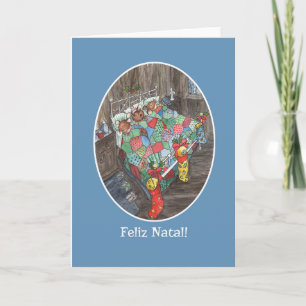 Cartes Pour Fêtes Annuelles Cute Mice Christmas Stockings Portugais Salutation