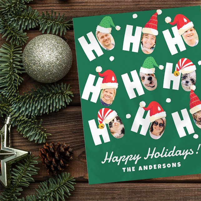 Cartes Pour Fêtes Annuelles Cute moderne Santa Hats Neuf Photos de famille (Créateur téléchargé)