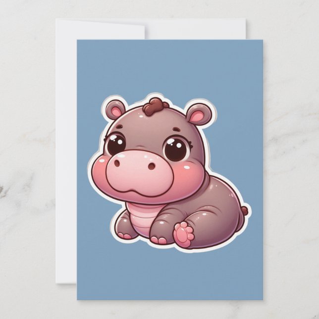 Cartes Pour Fêtes Annuelles Cute Moo Deng Baby Hippo (Devant)
