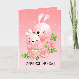Cartes Pour Fêtes Annuelles Cute Mother and Baby Bunny Mother's Day Folded
