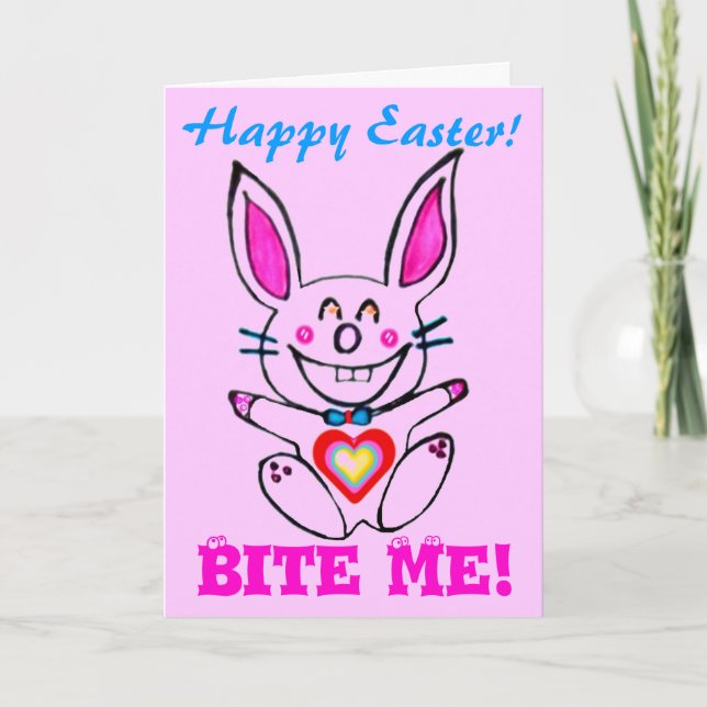 Cartes Pour Fêtes Annuelles ♫ ♥ Çütê Naughty Bunny Happy Card de Pâques ๑ ♥ (Devant)