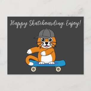 Cartes Pour Fêtes Annuelles Cute Orange Chat sur Skateboard Cartoon   Ajouter 