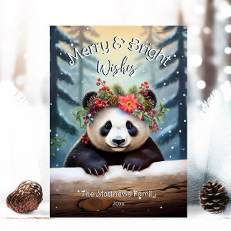 Cartes Pour Fêtes Annuelles Cute Panda Bear Forêt de bois Joyeux et lumineux