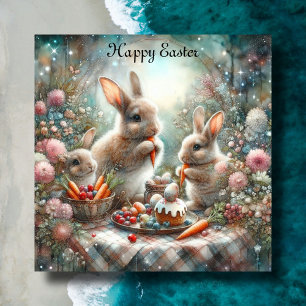 Cartes Pour Fêtes Annuelles Cute Pastel Bunny Pique-nique de Pâques Chrétien