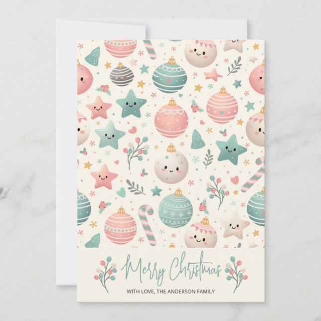 Cartes Pour Fêtes Annuelles Cute Pastel Christmas Pattern Ornaments and Stars (Devant)