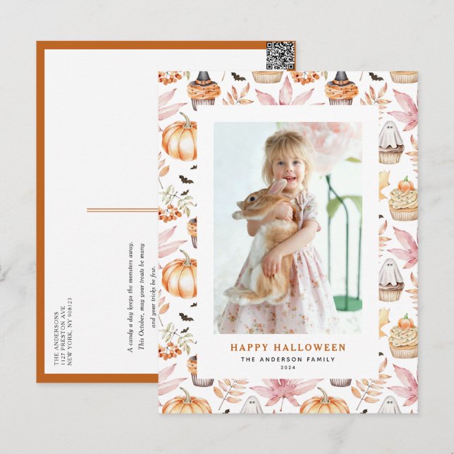 Cartes Pour Fêtes Annuelles Cute Pastel Éffrayant Cupcakes Happy Halloween Pho (Devant / Derrière)