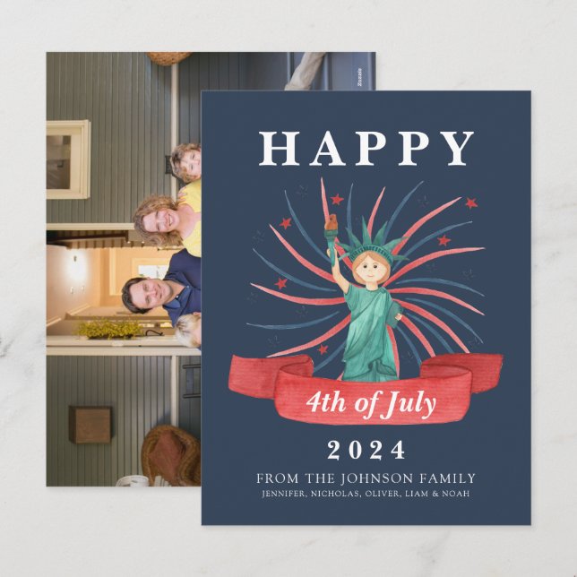 Cartes Pour Fêtes Annuelles Cute Patriotique Rouge Blanc Et Bleu 4 juillet (Devant / Derrière)